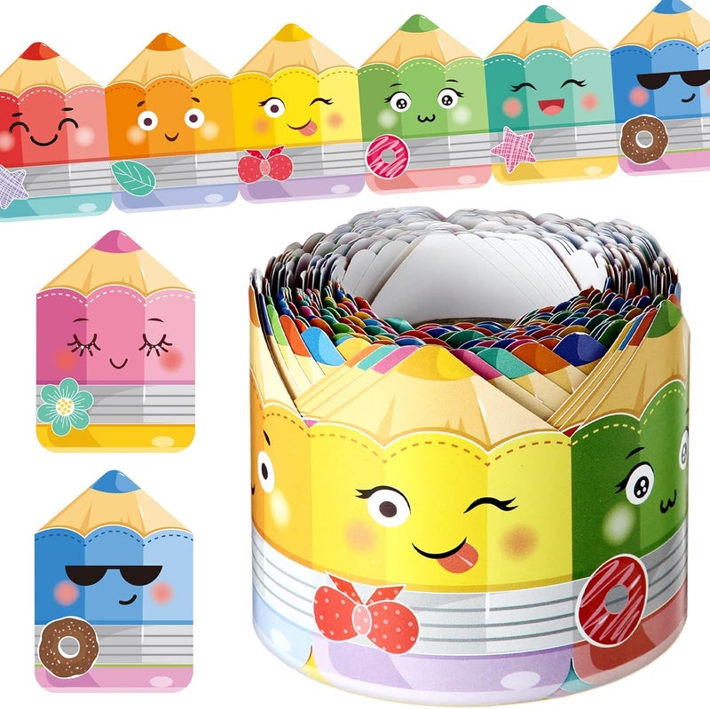 Eersida 65.6 ft Colorful Pencil Bulletin Board Borders With Cute Faces - Border Trim Paper Cutouts for Classroom Decorations, Preschool, Daycare, Kindergarten, Chalkboard, Desks, Windows - Image 1